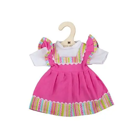 Bigjigs Toys Růžové šaty s pruhovaným lemováním pro panenku 34 cm / od 2 let