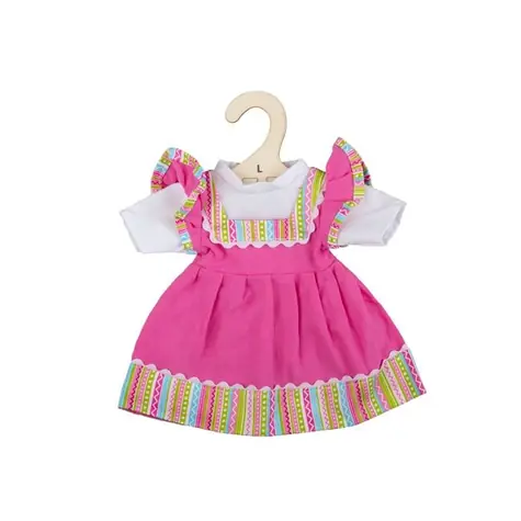 Bigjigs Toys Růžové šaty s pruhovaným lemováním pro panenku 38 cm / od 2 let