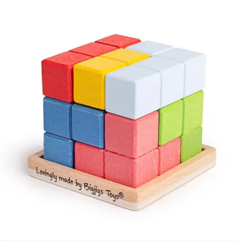Bigjigs Toys Dřevěná skládací kostka / od 3 let
