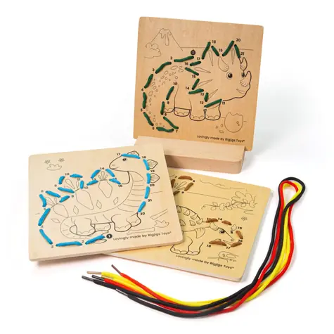 Bigjigs Toys Provlékání podle čísel - Dinosauři / od 3 let