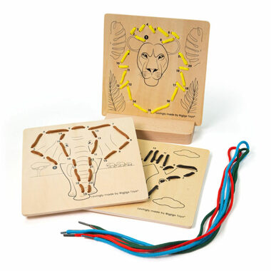 Bigjigs Toys Provlékání podle čísel - Divoká zvířata / od 3 let