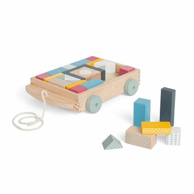 Bigjigs Toys Vozík s dřevěnými kostkami / od 18 měsíců