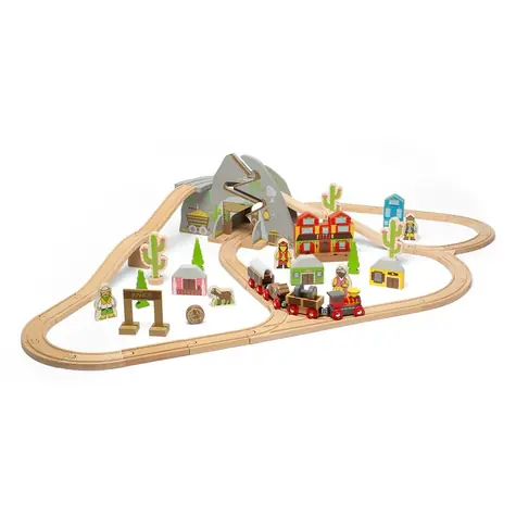 Bigjigs Rail Dřevěná vláčkodráha divoký západ / 62 dílů / od 3 let