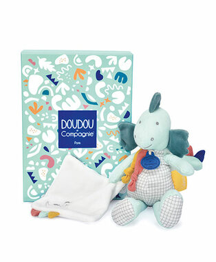 Doudou Dárková sada - Plyšový dinosaurus s dečkou 25 cm zelený / od 0 let