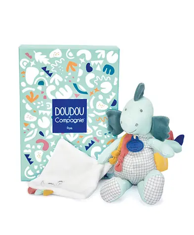 Doudou Dárková sada - Plyšový dinosaurus s dečkou 25 cm zelený / od 0 let