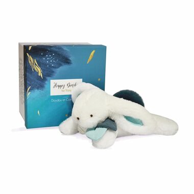 Doudou Dárková sada - Plyšový králíček s tmavě modrou bambulkou 25 cm / od 0 let