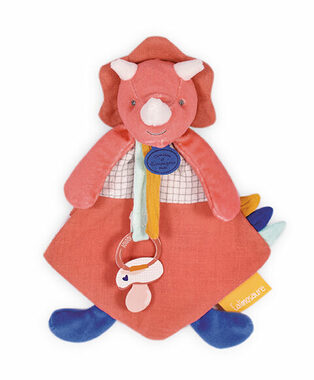 Doudou Dárková sada - Hračka s úchytem na dudlík dinosaurus růžový 23 cm / od 0 let