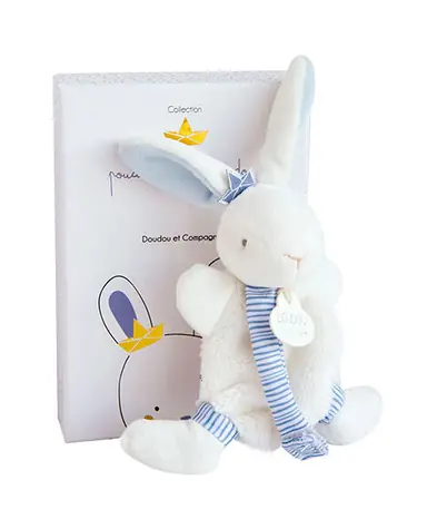 Doudou Dárková sada - Hračka s úchytem na dudlík králíček 15 cm modrý / od 0 let