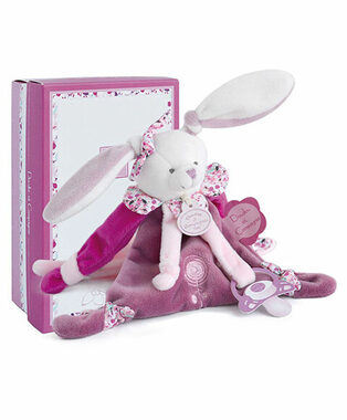 Doudou Dárková sada - Hračka s úchytem na dudlík králíček 17 cm / od 0 let