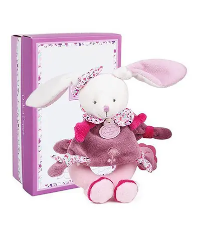Doudou Dárková sada - Plyšové chrastítko králíček 19 cm / od 0 let