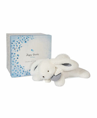 Doudou Dárková sada - Plyšový králíček s bílou bambulkou 25 cm / od 0 let