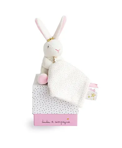 Doudou Dárková sada - Plyšový králíček s muchláčkem 10 cm ružová / od 0 let