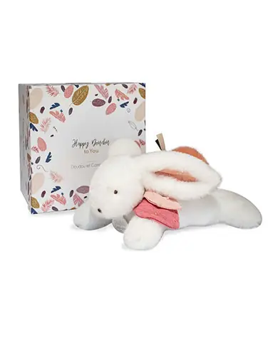 Doudou Dárková sada - Plyšový králíček s tmavě růžovou bambulkou 25 cm / od 0 let