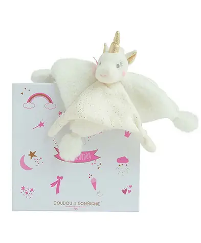Doudou Dárková sada - Plyšový muchláček jednorožec 22 cm / od 0 let