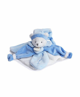 Doudou Dárková sada - Plyšový muchláček modrý medvídek 24 cm / od 0 let