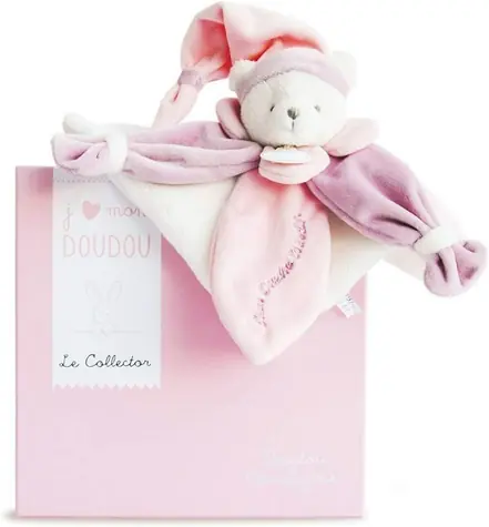 Doudou Dárková sada - Plyšový muchláček růžový medvídek 24 cm / od 0 let