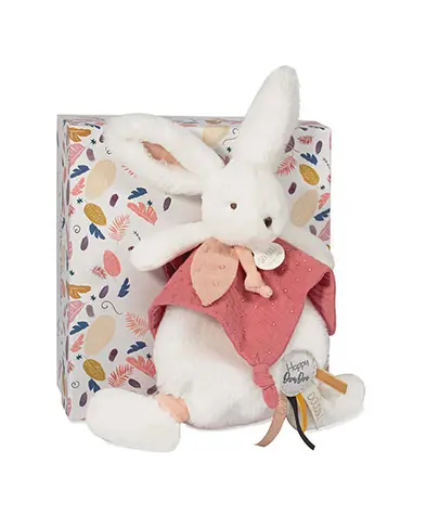 Doudou Dárková sada - Plyšový zajíček s muchláčkem 25 cm starorůžová / od 0 let