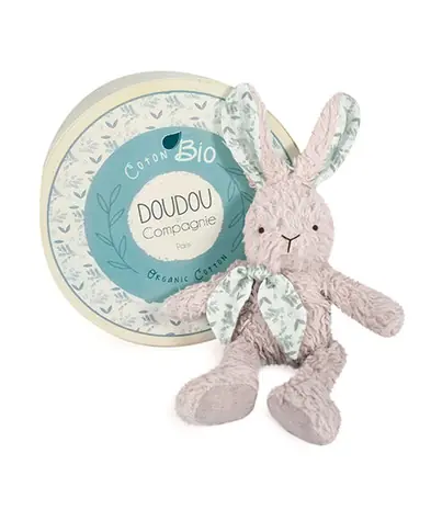 Doudou Dárková sada - Šedý Plyšový králík z BIO bavlny 25 cm / od 0 let