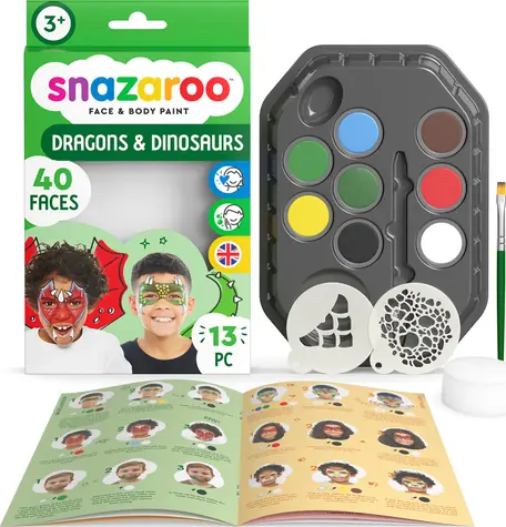 SNAZAROO Sada 8 barev na obličej a tělo s šablonami Draci a dinosauři / od 3 let 