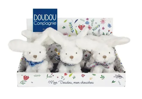 Doudou Plyšový králíček s šátkem 12 cm fialová s kytičkami / od 0 let