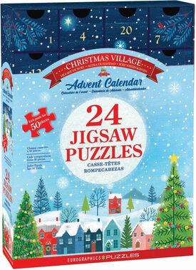EUROGRAPHICS Puzzle Adventní kalendář: Vánoční vesnice / 24x50 dílků / od 6 let