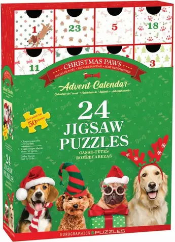 EUROGRAPHICS Puzzle Adventní kalendář: Vánoční tlapky / 24x50 dílků / od 6 let