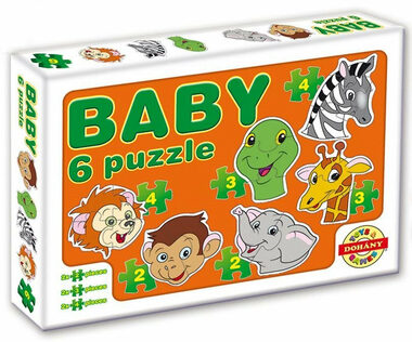 DOHÁNY Baby puzzle Zvířecí hlavičky - safari 6v1 / 2-4 dílky / od 2 let