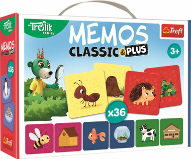 Trefl - Pexeso Classic&Plus - Zvířátka a jejich domečky 3v1 / 20 minut / 2-4 hráči / od 3 let