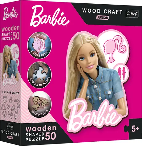 Trefl Wood Craft Junior - Puzzle - Krásná Barbie / 50 dílků / 28.3 x 51.9 cm / věk 3+