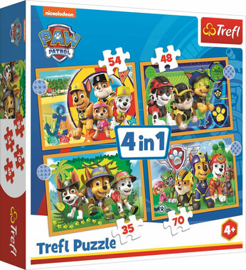 Trefl - Puzzle - Tlapková patrola: Prázdniny 4v1 / 35|48|54|70 / 28.5 x 20x5 cm / věk 4+