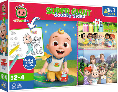 Trefl - Puzzle - Oboustranné puzzle Cocomelon: Veselý den s přáteli SUPER GIANT / 15 dílků / 60 x 40 cm / věk 2+