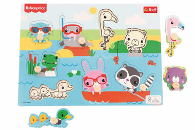 Trefl - Vkládačka - Dřevěná vkládačka Fisher Price: Divoká zvířátka / věk 18 měsíců+