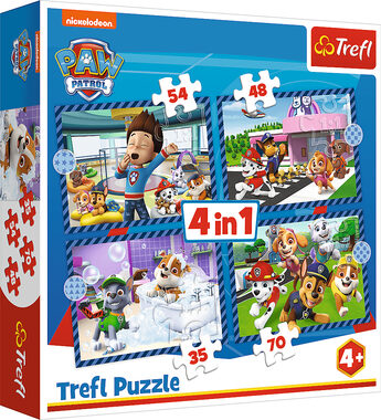 Trefl - Puzzle - Tlapková patrola: Psí záležitosti 4v1 / 35|48|54|70 dílků / 28.5 x 20.5 cm / věk 4+