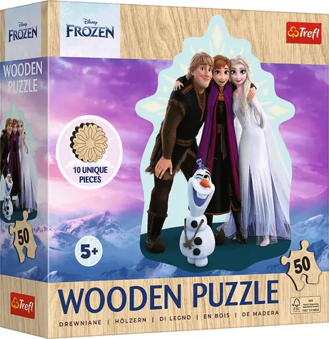 Trefl - Puzzle - Dřevěné obrysové puzzle Ledové království: Prima parta / 50 dílků / 22.4 x 28 cm / věk 5+