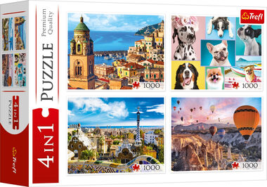 Trefl - Puzzle - Amalfi, Psí portréty, Blony nad Kapadokií a Park Güell / 4x 1000 dílků / 68,3 x 48 cm / 12+