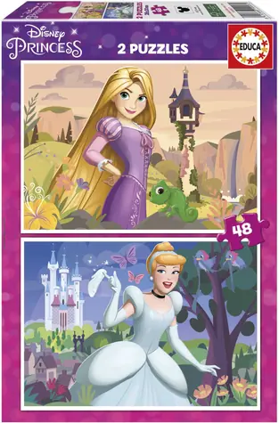 EDUCA Puzzle Disney princezny: Locika a Popelka / 2x48 dílků / od 3 let