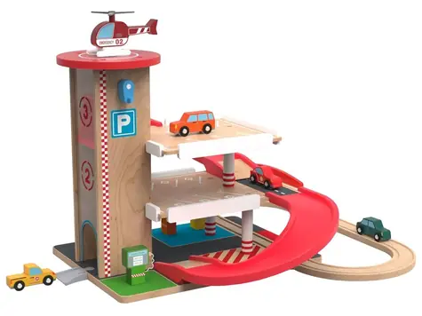 2Kids Toys Dřevěná garáž s vláčkodráhou / od 3 let
