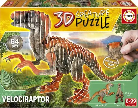 EDUCA 3D puzzle Velociraptor / 64 dílků / od 6 let
