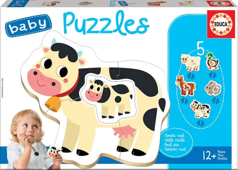 EDUCA Baby puzzle Zvířátka na farmě s mláďaty 5v1 (2-4 dílky) / 14 dílků / od 2 let