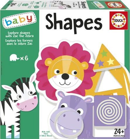 EDUCA Baby vkládačka Prozkoumej tvary se zebrou Zakem / 6x2 dílky / od 2 let