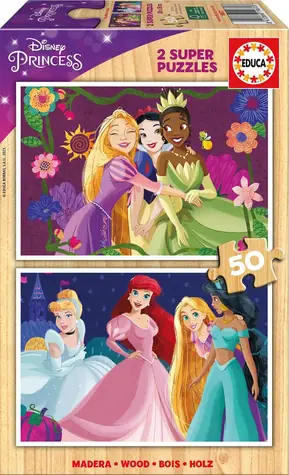 EDUCA Dřevěné puzzle Disney princezny / 2x50 dílků / od 4 let 