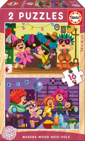 EDUCA Dřevěné puzzle Maškarní bál / 2x16 dílků / od 3 let