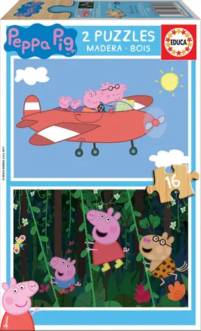 EDUCA Dřevěné puzzle Prasátko Peppa / 2x16 dílků / od 3 let