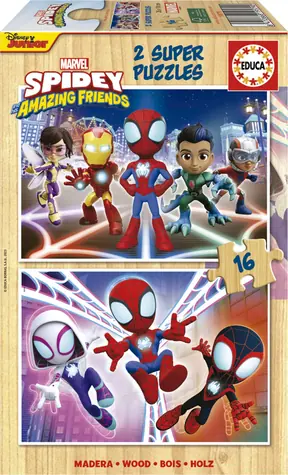 EDUCA Dřevěné puzzle Spidey a jeho úžasní přátelé / 2x16 dílků / od 3 let