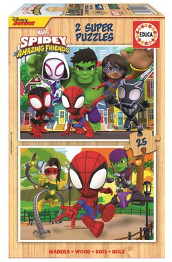 EDUCA Dřevěné puzzle Spidey a jeho úžasní přátelé / 2x25 dílků / od 3 let
