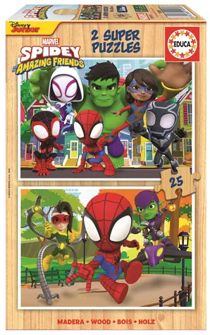 EDUCA Dřevěné puzzle Spidey a jeho úžasní přátelé / 2x25 dílků / od 3 let