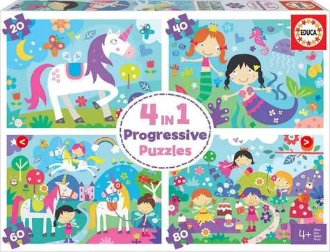 EDUCA Puzzle Kouzelní přátelé 4v1 / (20 & 40 & 60 & 80 dílků) / od 4 let