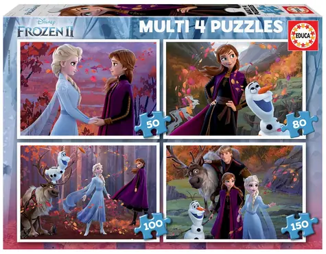 EDUCA Puzzle Ledové království 2 - 4v1 / (50 & 80 & 100 & 150 dílků) / od 5 let