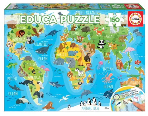 EDUCA Puzzle Mapa se zvířaty světa / 150 dílků / od 6 let