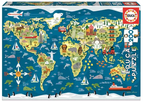 EDUCA Puzzle Mapa světa 200 / dílků / od 6 let